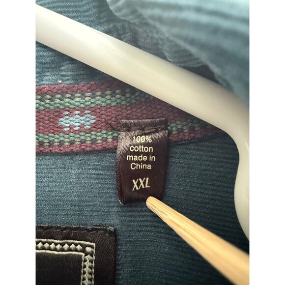 Men’s True Grit Cotton Western Corduroy Button Up Pearl Snap Green size XXL - Picture 7 of 7